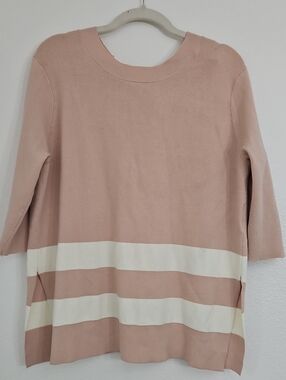 RACHEL Rachel Roy Pink Stripe Bow-Back Crewneck Sweater